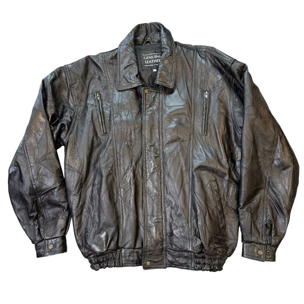 Vintage Tanned Leather Outfitters  Black Leather Jacket Mens 3X Patchwork Lined